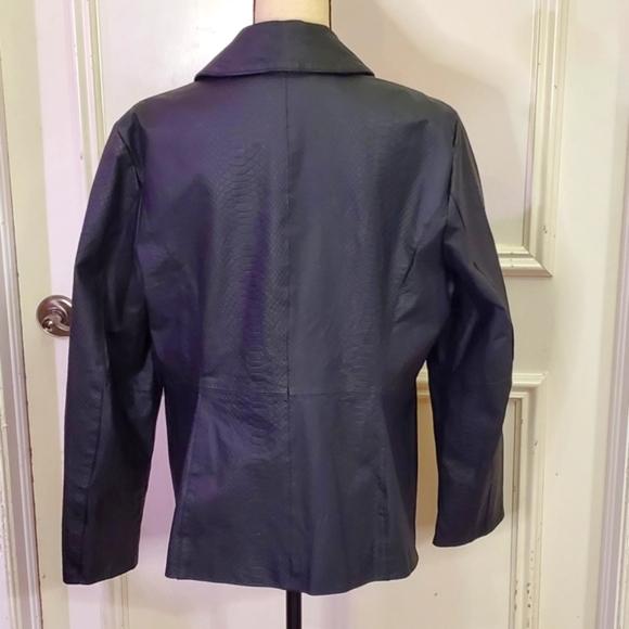 Pamela McCoy Textured Black Genuine Leather Blazer, Size Large - Picture 6 of 16